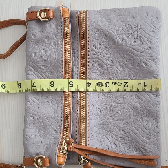 Vera Pelle Light Grey Genuine Leather Crossbody Small Bag (W8.5"× H7.5") - Picture 11 of 12
